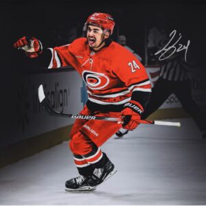 Seth Jarvis Carolina Hurricanes Autographed 16" x 20" Red Jersey Celebration Spotlight Photograph