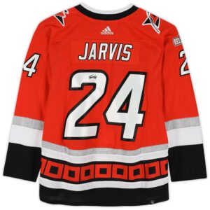Seth Jarvis Carolina Hurricanes Autographed Red 25th Anniversary Season Alternate Adidas Authentic Jersey