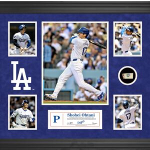 Shohei Ohtani Los Angeles Dodgers Framed 5-Photo Collage with a Piece of Game-Used Ball