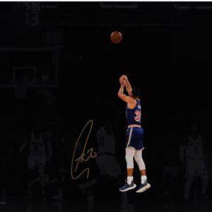 Stephen Curry Golden State Warriors Autographed 16" x 20" Shooting vs. New York Knicks Spotlight Photograph - Signed in Gold Ink - JSA