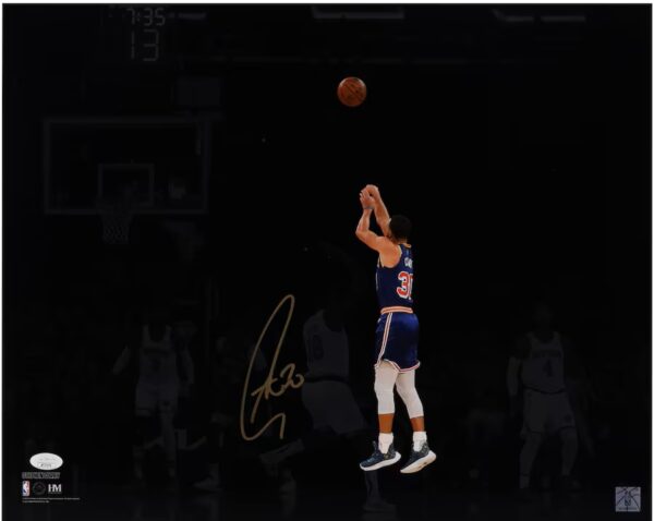 Stephen Curry Golden State Warriors Autographed 16" x 20" Shooting vs. New York Knicks Spotlight Photograph - Signed in Gold Ink - JSA