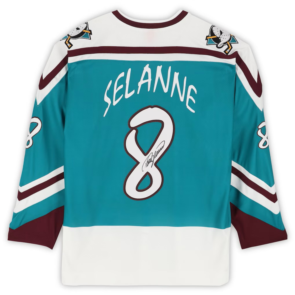 Teemu Selanne Anaheim Ducks Autographed Teal Mitchell & Ness 1995-96 Power Play Jersey