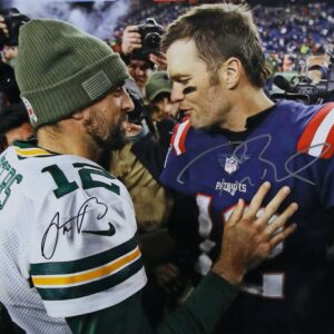 Tom Brady New England Patriots & Aaron Rodgers Green Bay Packers Autographed 16" x 20" Postgame Hug Photograph
