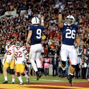 Trace McSorley Penn State Nittany Lions Unsigned Celebrates After Rushing for a 3-Yard Touchdown During the 2017 Rose Bowl Game Photograph