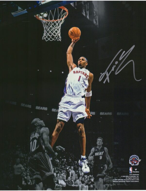 Tracy McGrady Toronto Raptors Autographed 11" x 14" Spotlight Dunk vs. Miami Heat Photograph