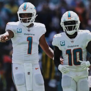 Tua Tagovailoa & Tyreek Hill Miami Dolphins Unsigned Pre-Snap Photograph