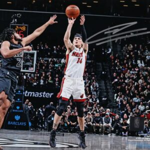 Tyler Herro Miami Heat Autographed 8" x 10" Shooting vs. Brooklyn Nets Photograph