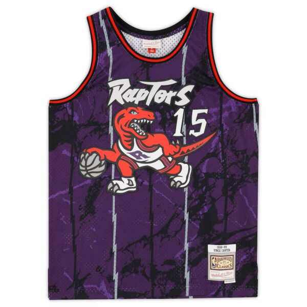 Vince Carter Toronto Raptors Autographed Purple Marble Mitchell & Ness 1998-99 Swingman Jersey - Image 2