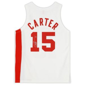 Vince Carter Toronto Raptors Autographed White, Red, and Blue Alternate Mitchell & Ness 2005-06 Authentic Jersey