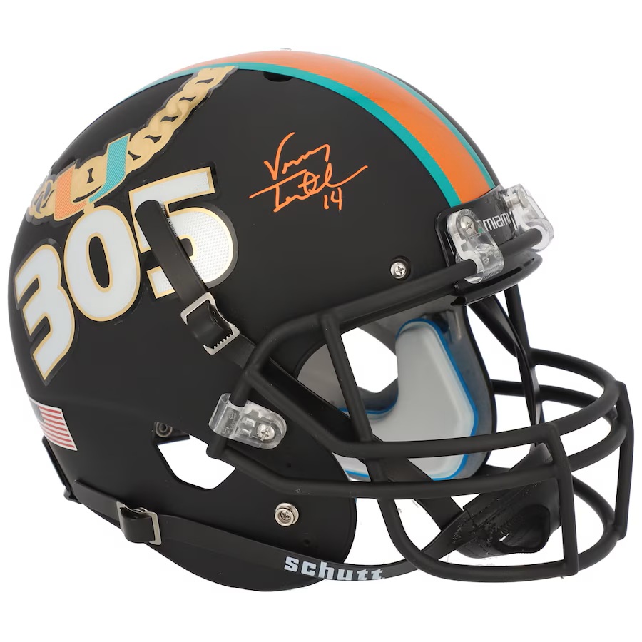 Vinny Testaverde Miami Hurricanes Autographed Schutt Turnover Chain Tradition Alternate Mini Helmet - Fanatics Exclusive