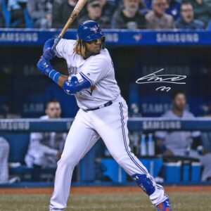 Vladimir Guerrero Jr. Toronto Blue Jays Autographed 16" x 20" Hitting in White Jersey Photograph