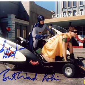Adam West and Burt Ward Autographed Classic Batman Batcycle 8x10 Photo