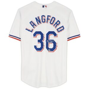 Wyatt Langford Texas Rangers Autographed White Nike Replica Jersey