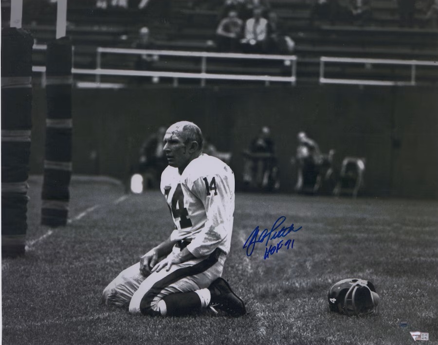 YA Tittle New York Giants Autographed 16" x 20" Agony of Defeat Blood Photograph with "HOF 71" Inscription - Blue Ink