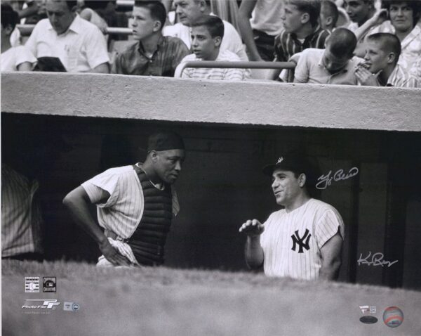 Yogi Berra New York Yankees Autographed 16" x 20" Dugout with Elston Howard Photograph with Photographer Signature