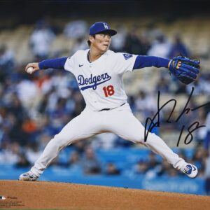 Yoshinobu Yamamoto Los Angeles Dodgers Autographed 16" x 20" Pitching Photograph