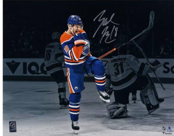 Zach Hyman Edmonton Oilers Autographed 16" x 20" Blue Jersey Celebrating Photograph