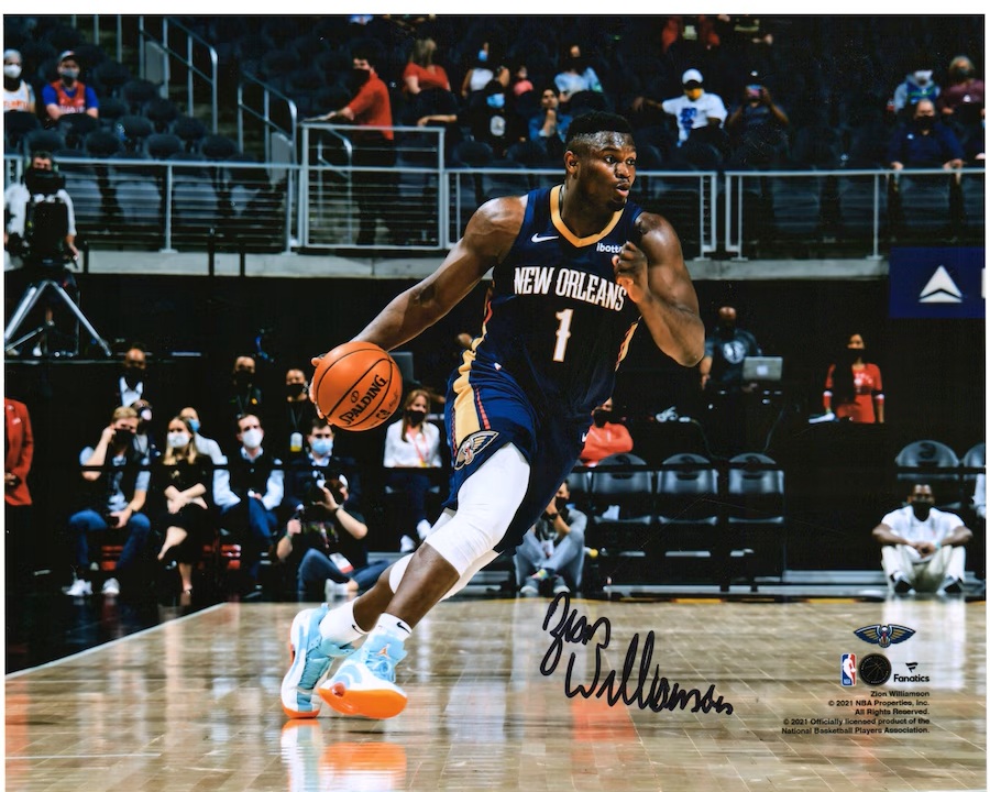 Zion Williamson New Orleans Pelicans Autographed 16" x 20" Dribbling in Navy Jersey Photograph